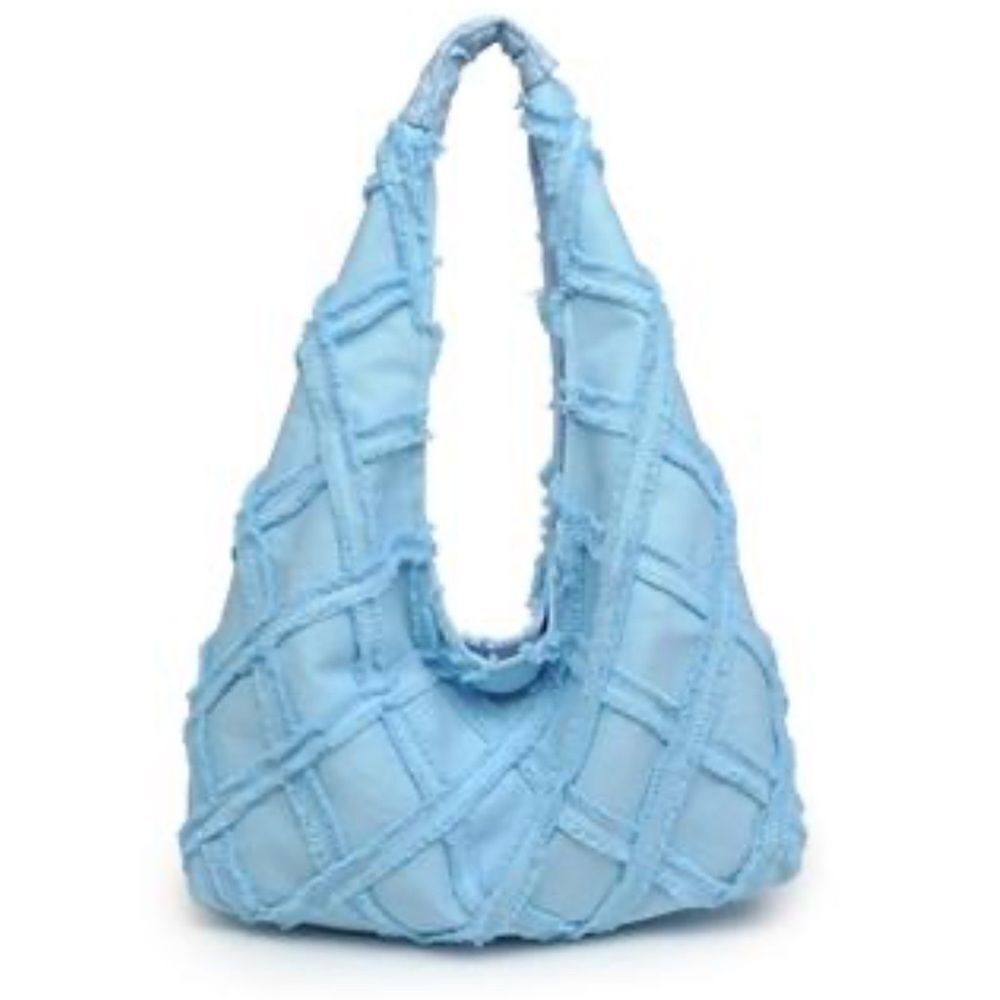 NWT Urban Expressions Barbuda Cotton Fringe light blue Hobo Bag